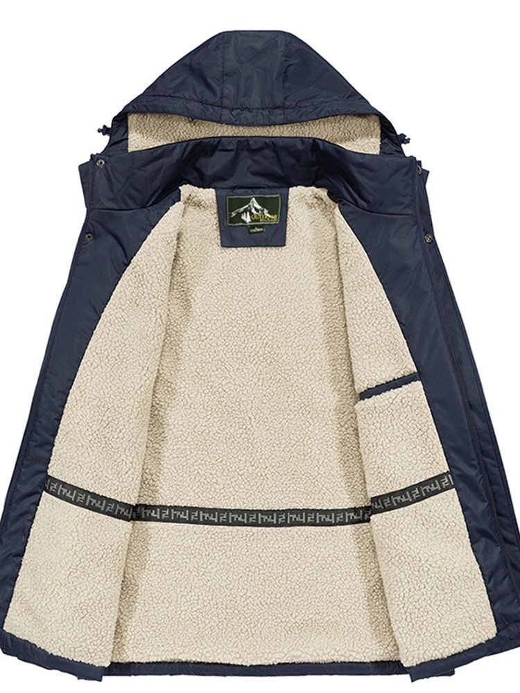 Patchwork Kapuzen Mittellanger Reißverschluss Lässige Herren Daunenjacke