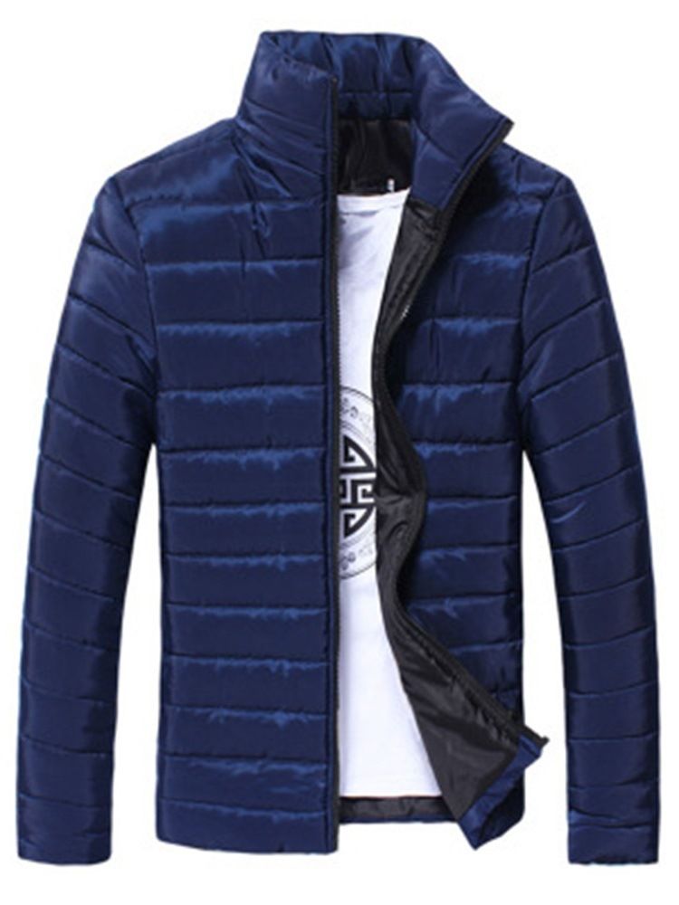 Stehkragen Einfarbiger Reißverschluss Casual Style Herren Daunenjacke