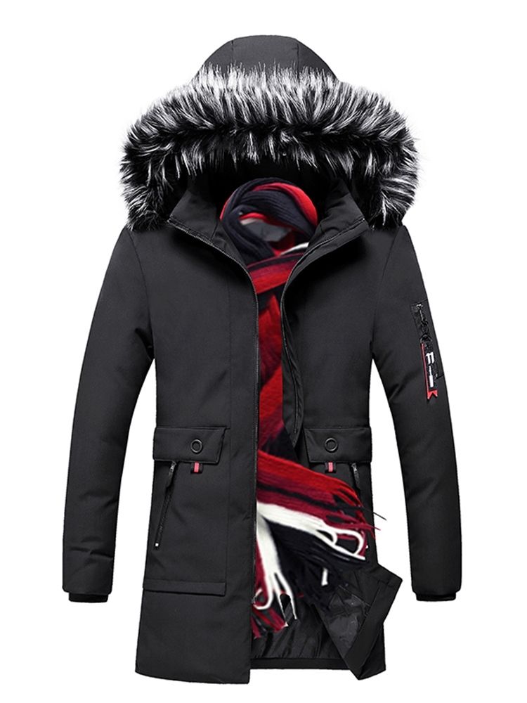 Zipper Color Block Mittellange Casual Herren Daunenjacke