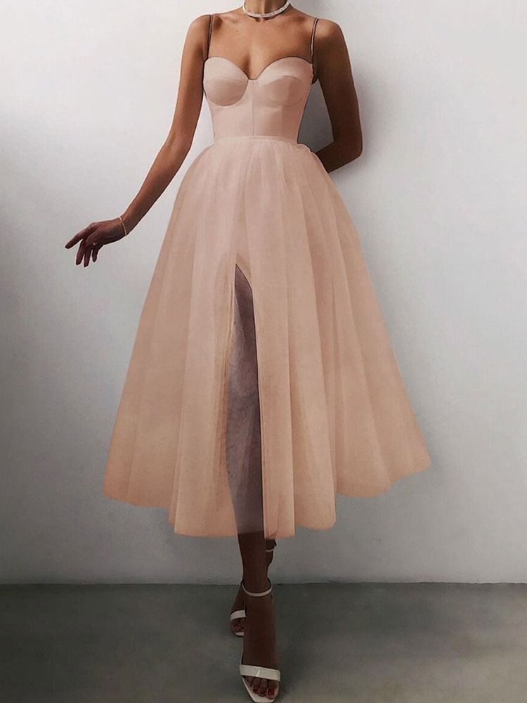 Ärmelloses A-linien-midikleid Aus Netzstoff Für Damen In Der Mitte Der Wade