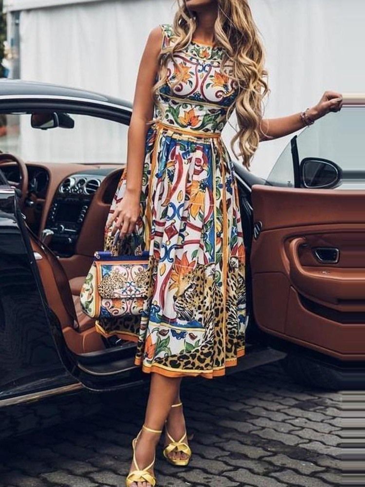 Ärmelloses Ärmelloses Afrikanisches Damenkleid Mit Farbblock-blumenmuster