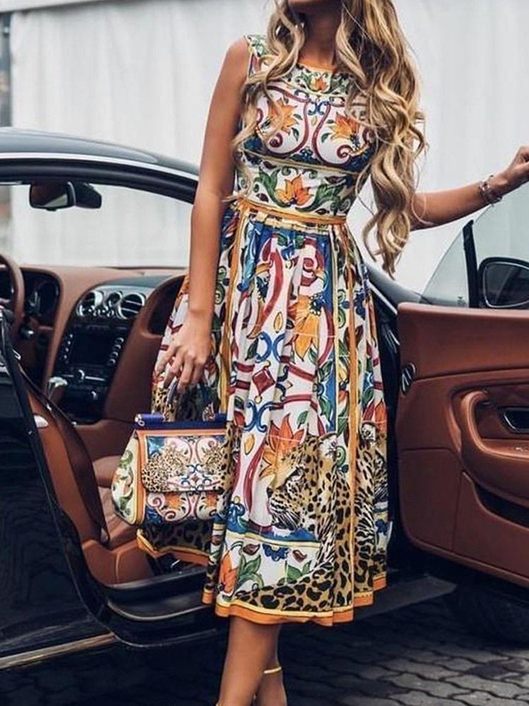 Ärmelloses Ärmelloses Afrikanisches Damenkleid Mit Farbblock-blumenmuster