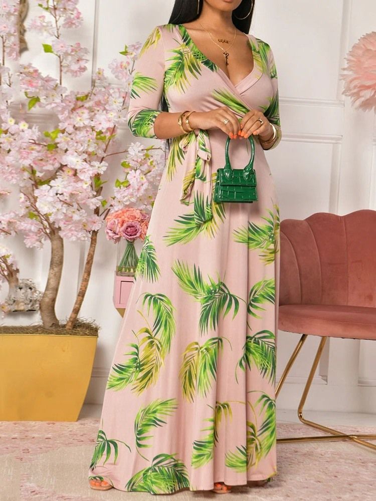 Bodenlanges A-linien-kleid Mit 3/4-ärmeln Für Damen
