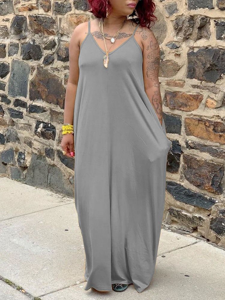 Damen Ärmelloses Bodenlanges Sommerkleid Mit Spaghettiträgern