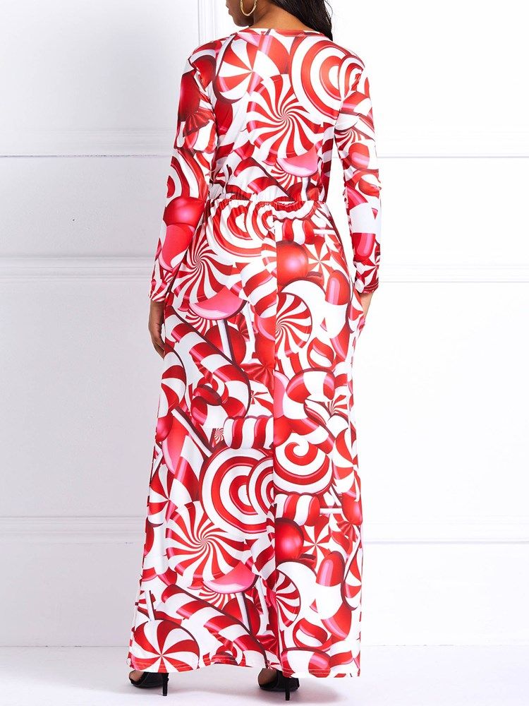 Damen Bodenlanges Maxikleid Mit Rundhalsausschnitt Und Langen Ärmeln