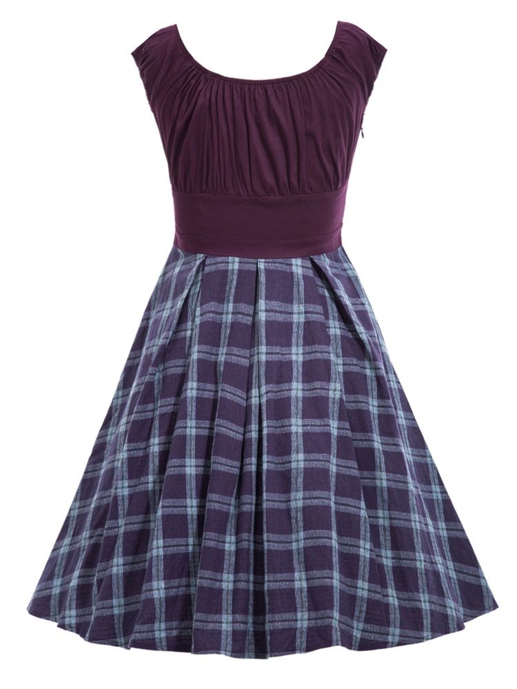 Damen Kurzarm-vintage-kleid Mit Slash-ausschnitt