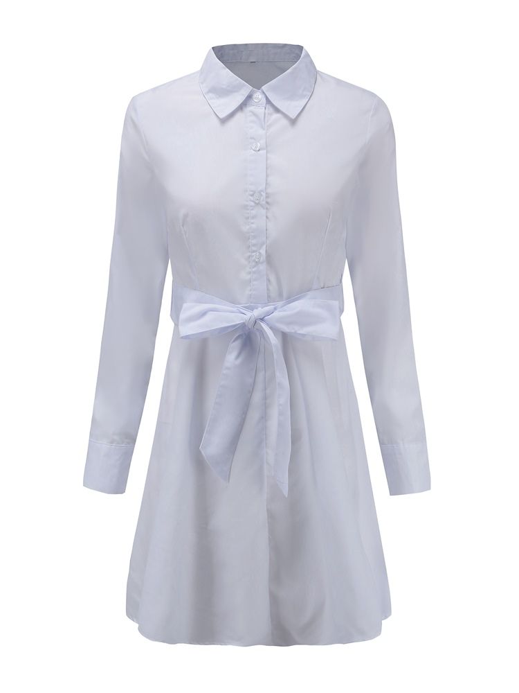 Damen Langärmliges Neutrales Schlichtes Kleid Mit Knopfrevers