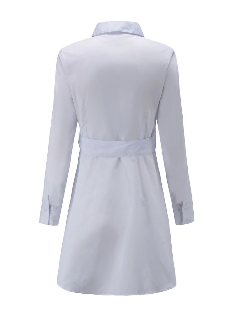 Damen Langärmliges Neutrales Schlichtes Kleid Mit Knopfrevers