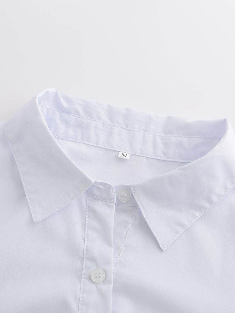 Damen Langärmliges Neutrales Schlichtes Kleid Mit Knopfrevers