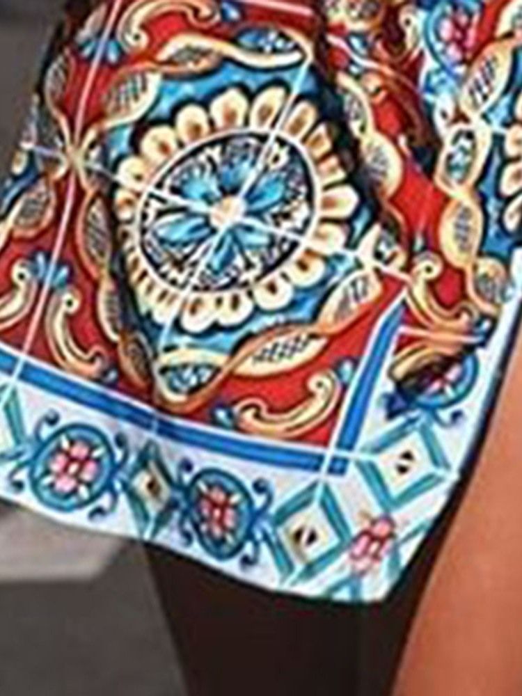 Damen Revers Print Overknee Regular Casual Dress