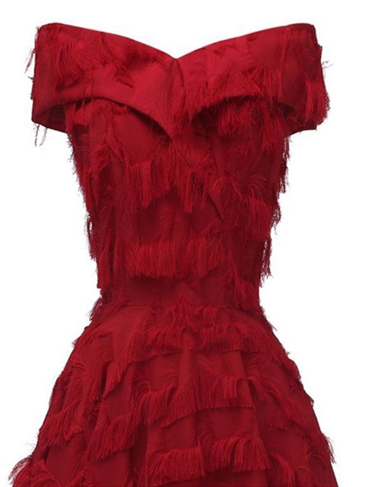 Damen V-ausschnitt Knielang Quaste Mid Waist Kleid