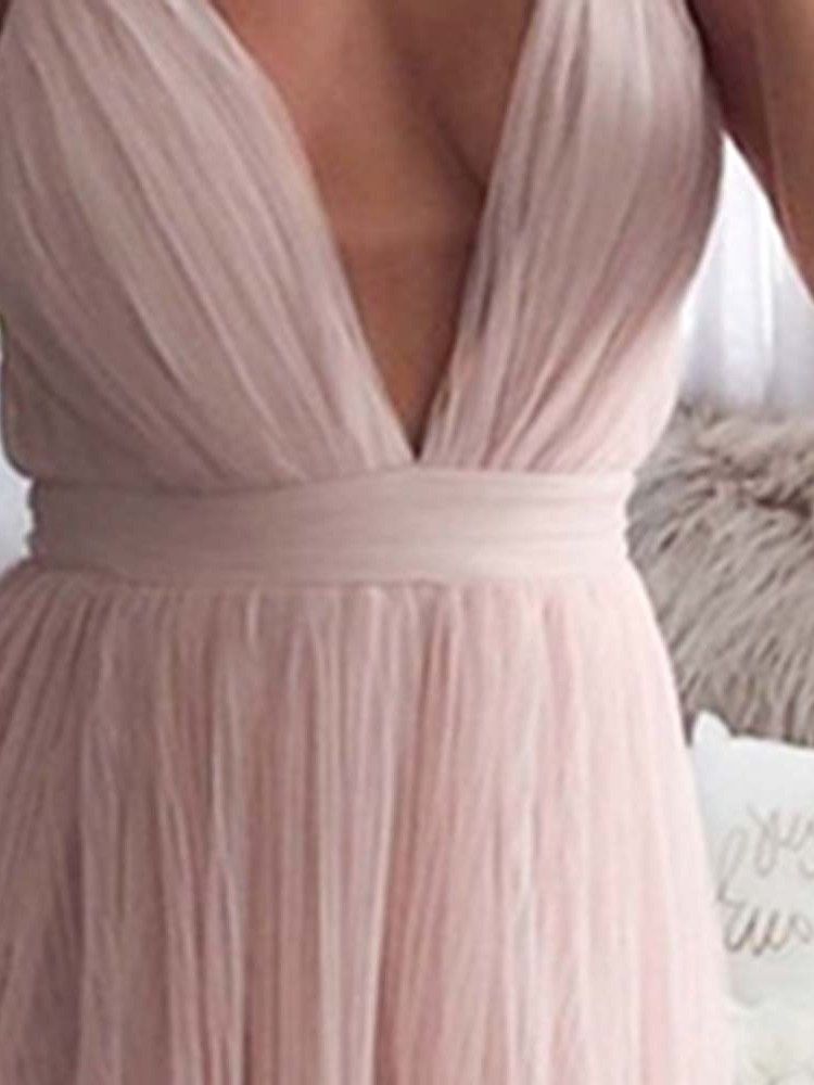 Damenhaftes Ärmelloses Rückenfreies Damenhaftes Schlichtes Kleid Mit V-ausschnitt
