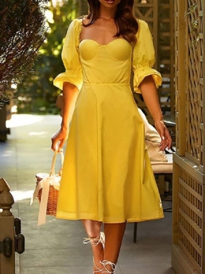 Dreiviertel-ärmel Bis Zur Mitte Der Wade Schlichtes A-linien-damenkleid