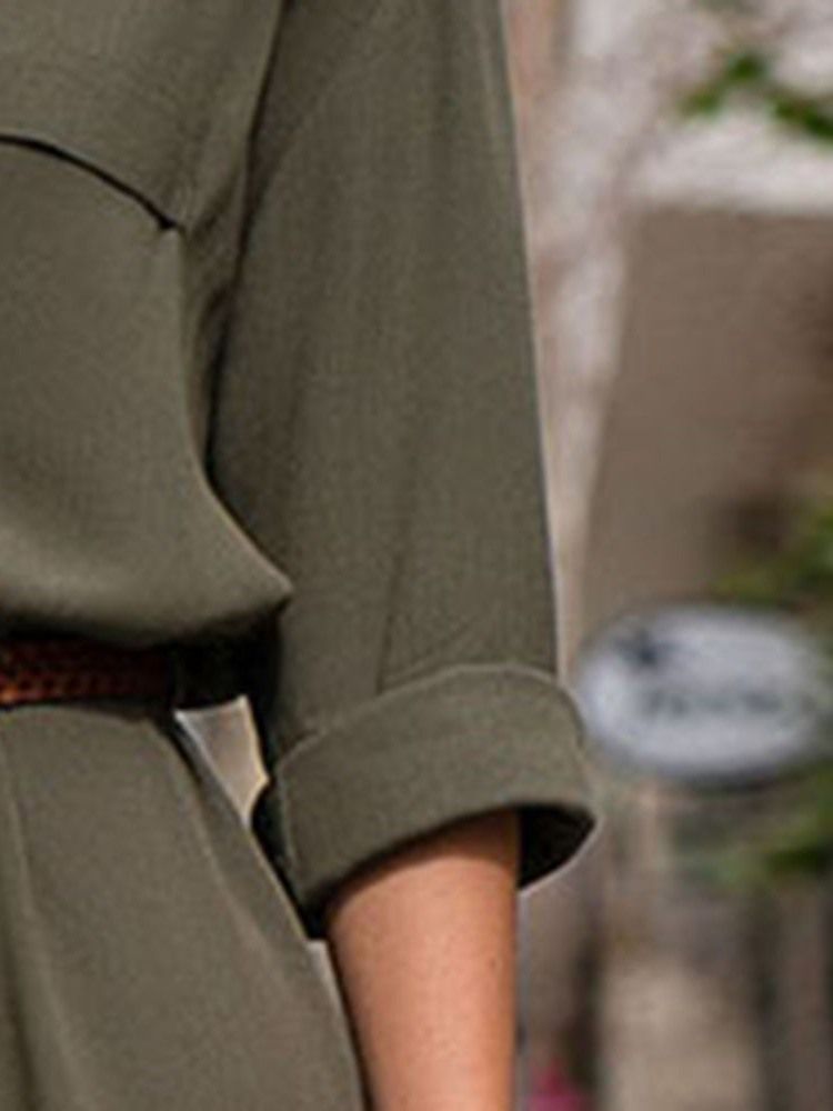 Einfarbiges Mittelhohes Kleid Mit Schlitz Und Langen Ärmeln Für Damen