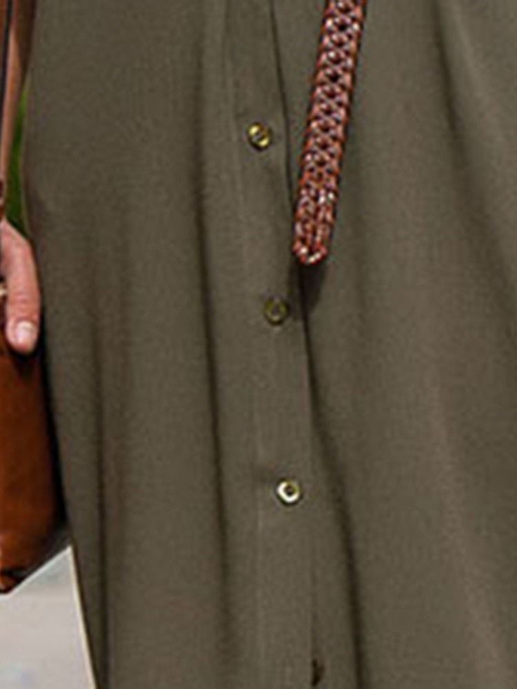 Einfarbiges Mittelhohes Kleid Mit Schlitz Und Langen Ärmeln Für Damen