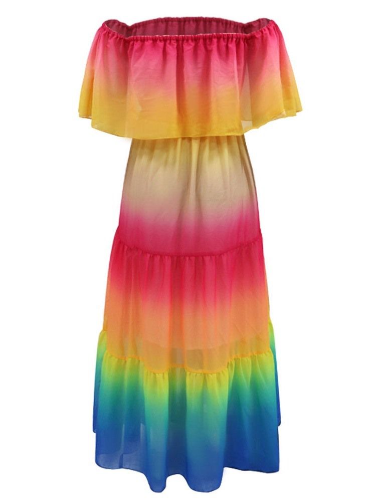 Falbala Bodenlange Halbe Ärmel Kalte Schulter Gradient Strandkleider Für Frauen