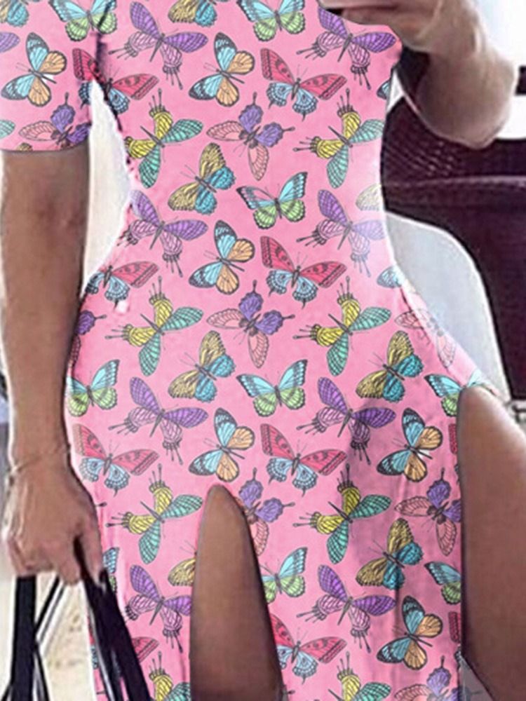 Geteiltes Bodenlanges Kurzarm-tierkleid Mit Kalter Schulter Für Damen