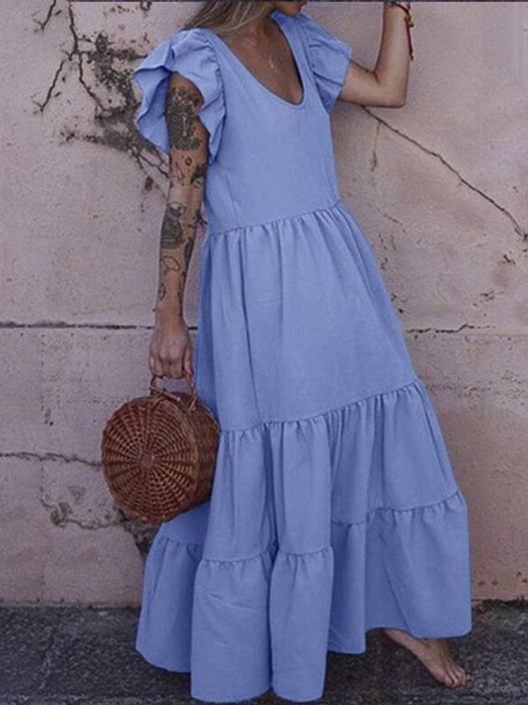 Knöchellange Kurzarm Patchwork Pullover A-linie Maxikleid Strandkleider Für Damen