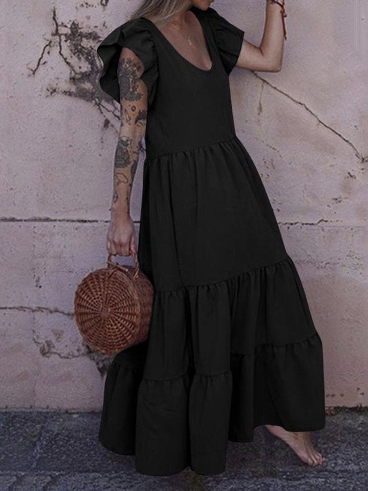 Knöchellange Kurzarm Patchwork Pullover A-linie Maxikleid Strandkleider Für Damen