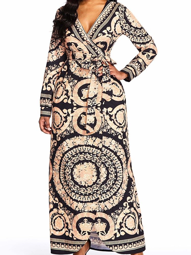 Knöchellanges Langärmliges Pulloverkleid Mit Farbblock-print Für Damen