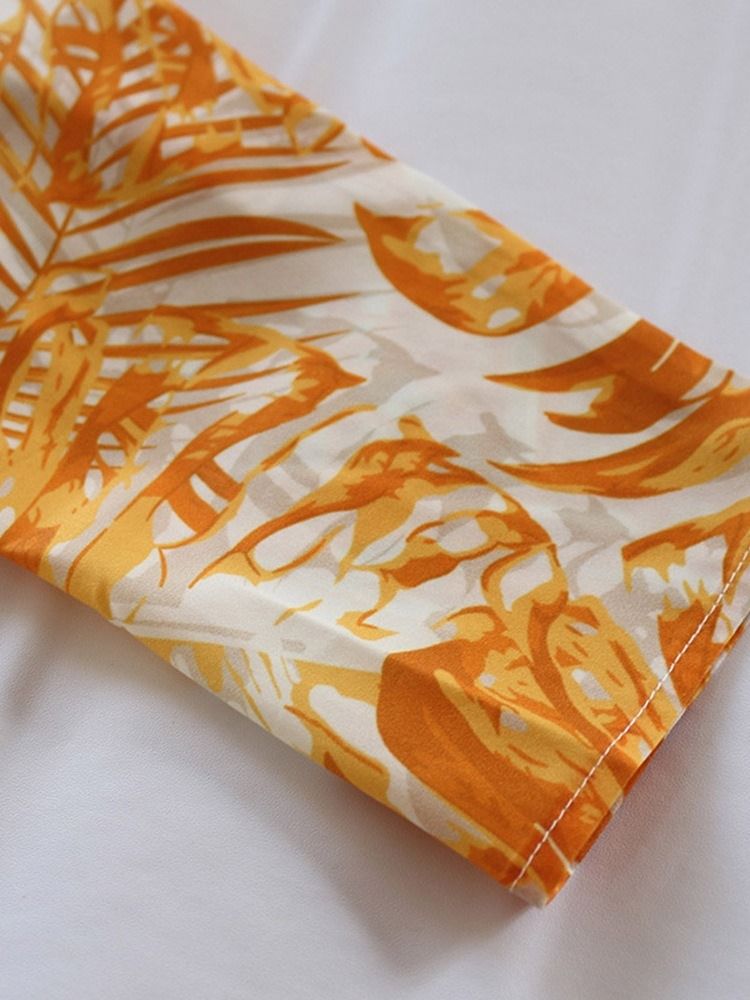 Knöchellanges Print Revers Einreihiges Pflanzenkleid Für Damen