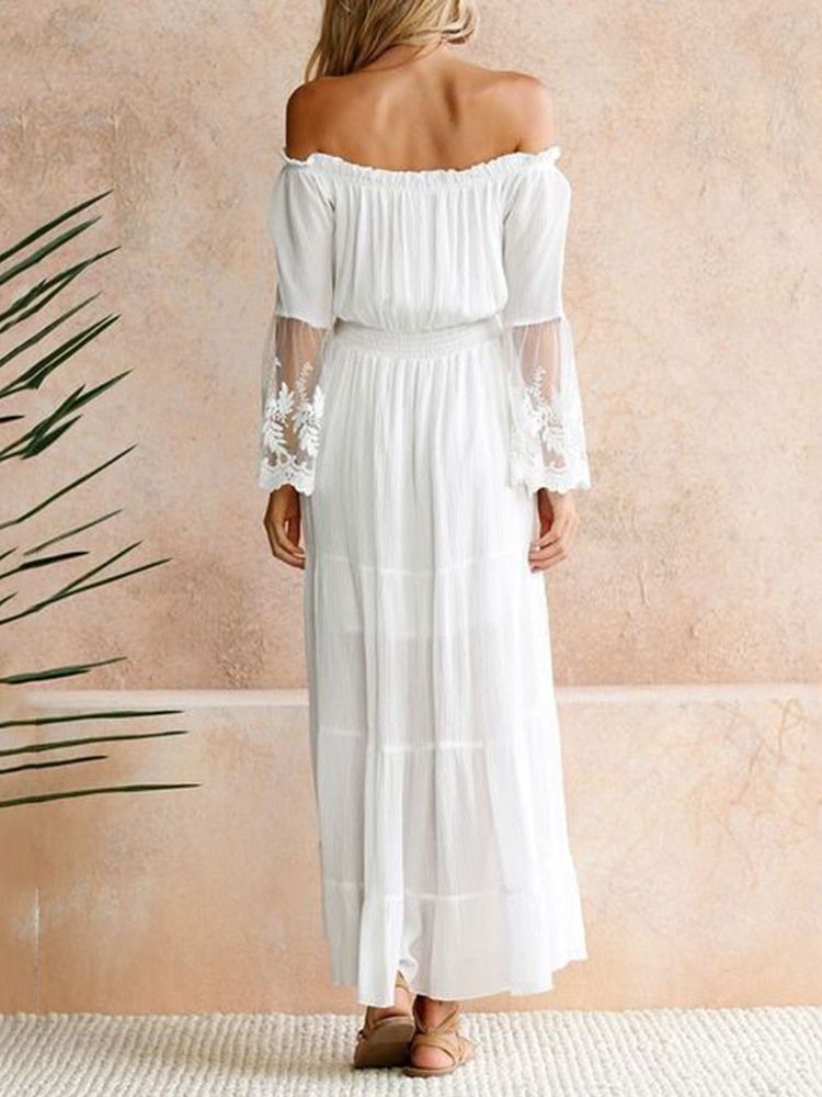 Off Shoulder Patchwork Knöchellanger Pullover Cold Shoulder Damenkleid