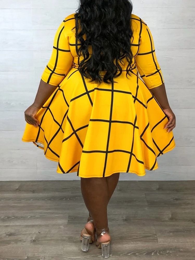 Patchwork Dreiviertelärmel Wadenmitte Normal Süßes Damenkleid
