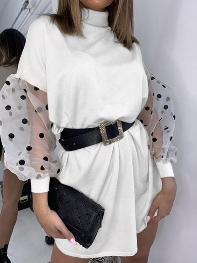Turtleneck Mesh Langarm Laterne Damenkleid