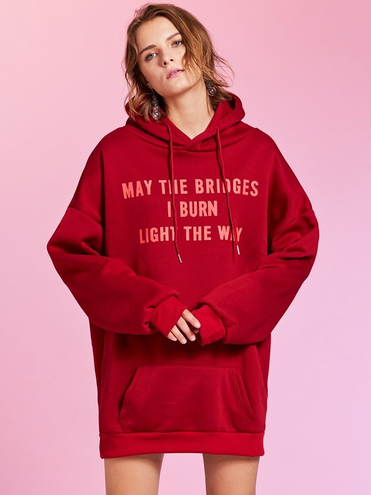 Damen-hoodie Mit Känguru-tasche Mit Losem Buchstabendruck