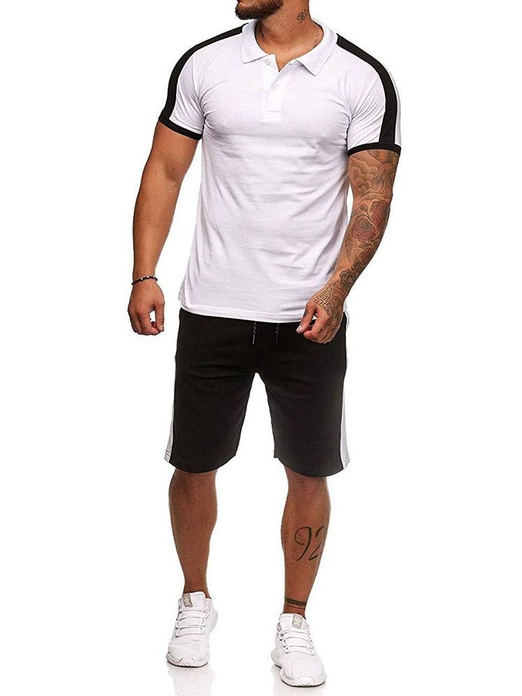 Knöpfe Farbblock Casual Herren Outfit