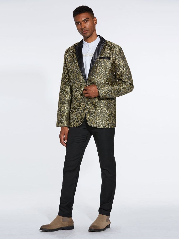 Bedrucktes Herren-smoking-blazer-kostüm Mit Einem Knopf Und Gekerbtem Revers