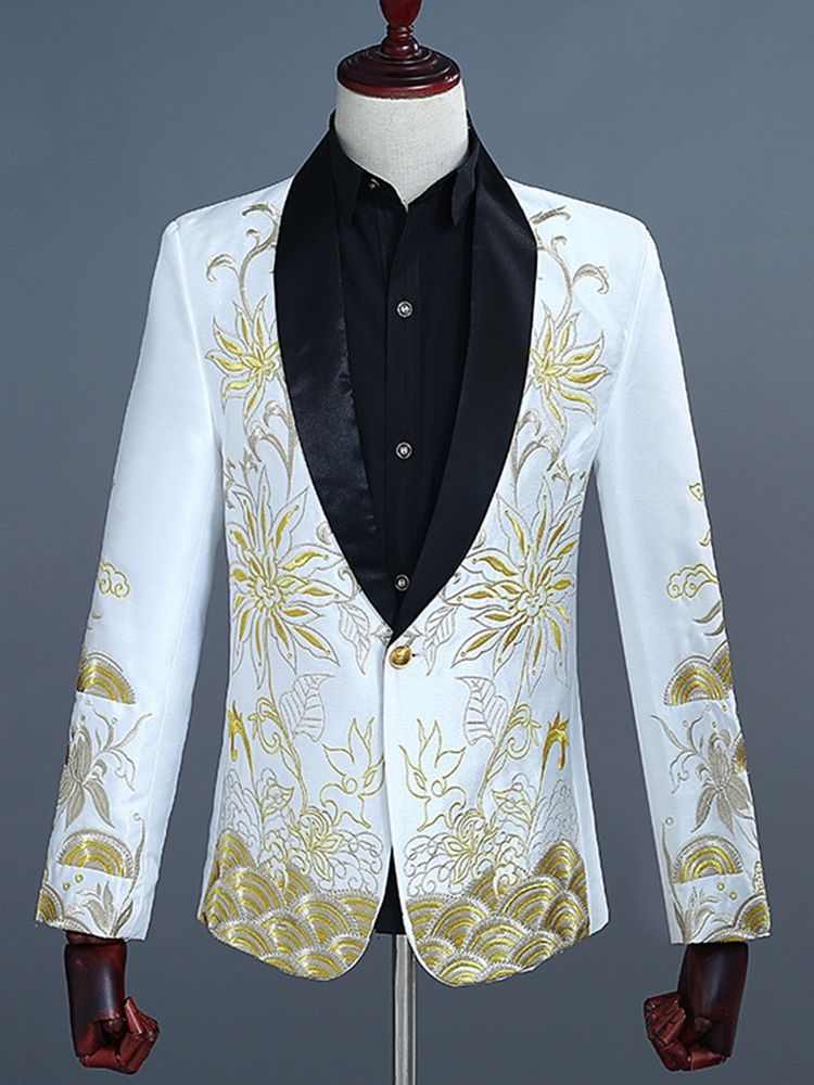 Blumen Ein-knopf-stickerei Herren Blazer