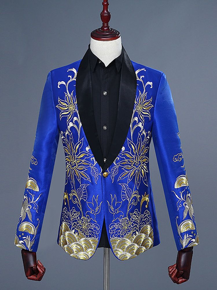 Blumen Ein-knopf-stickerei Herren Blazer