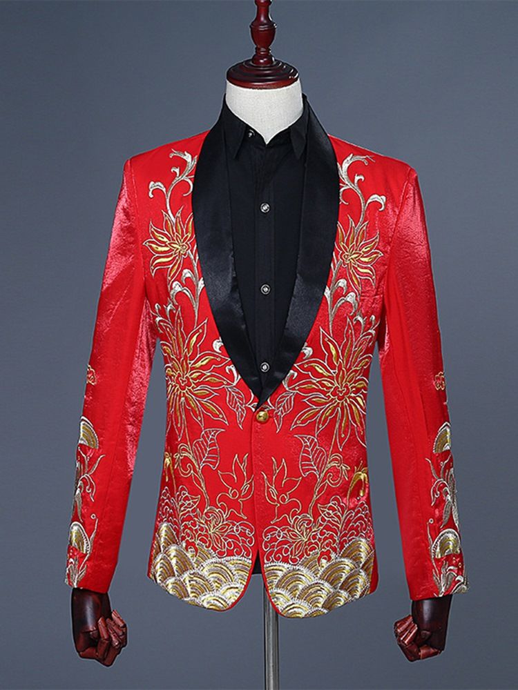 Blumen Ein-knopf-stickerei Herren Blazer
