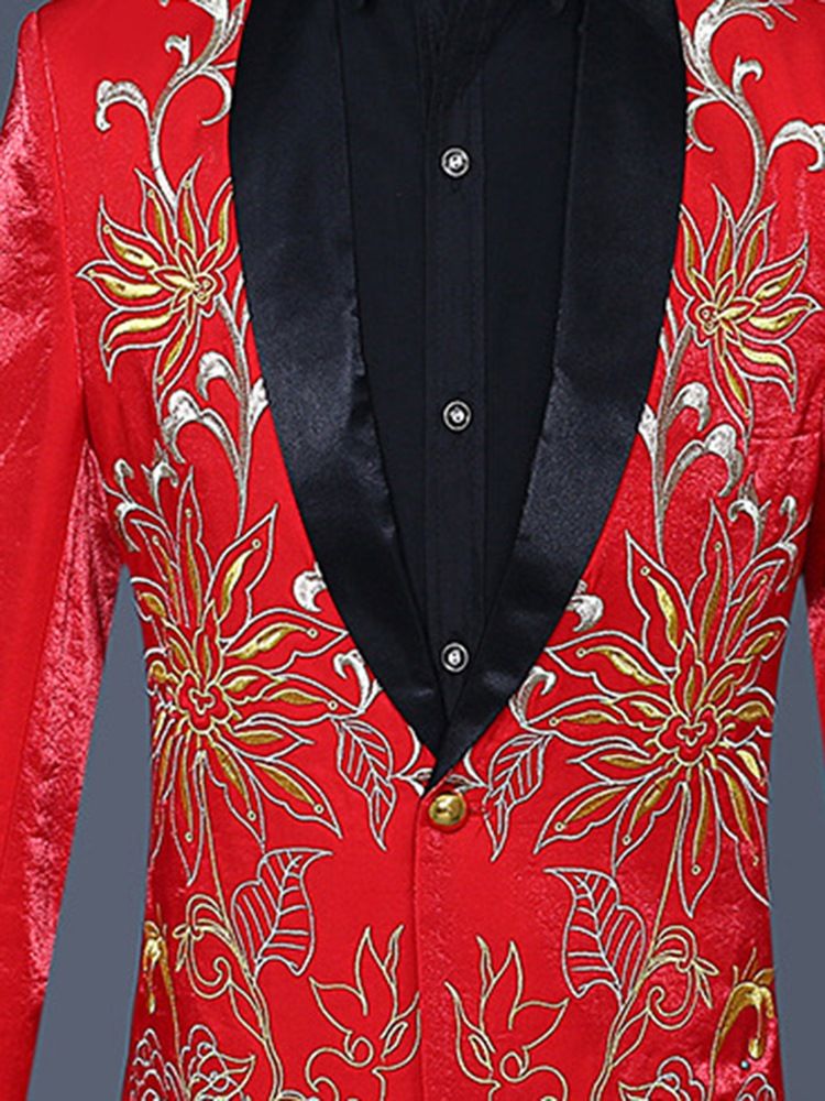 Blumen Ein-knopf-stickerei Herren Blazer