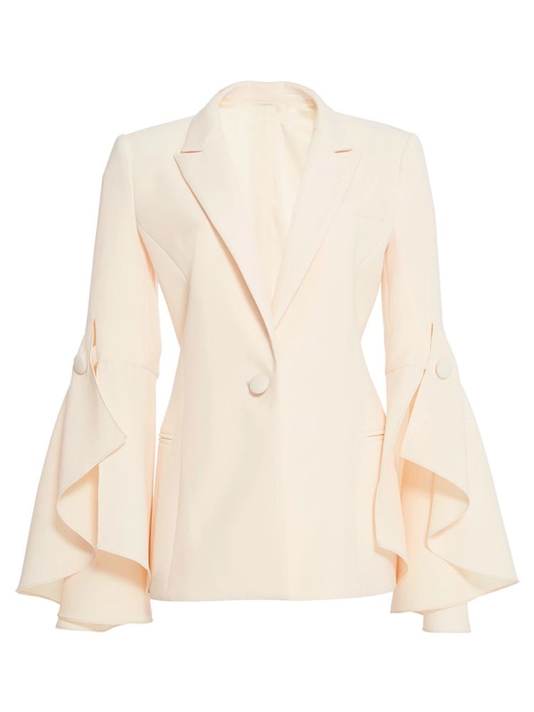 Einfarbiger Blazer Mit Rüschen Und Knöpfen Für Damen