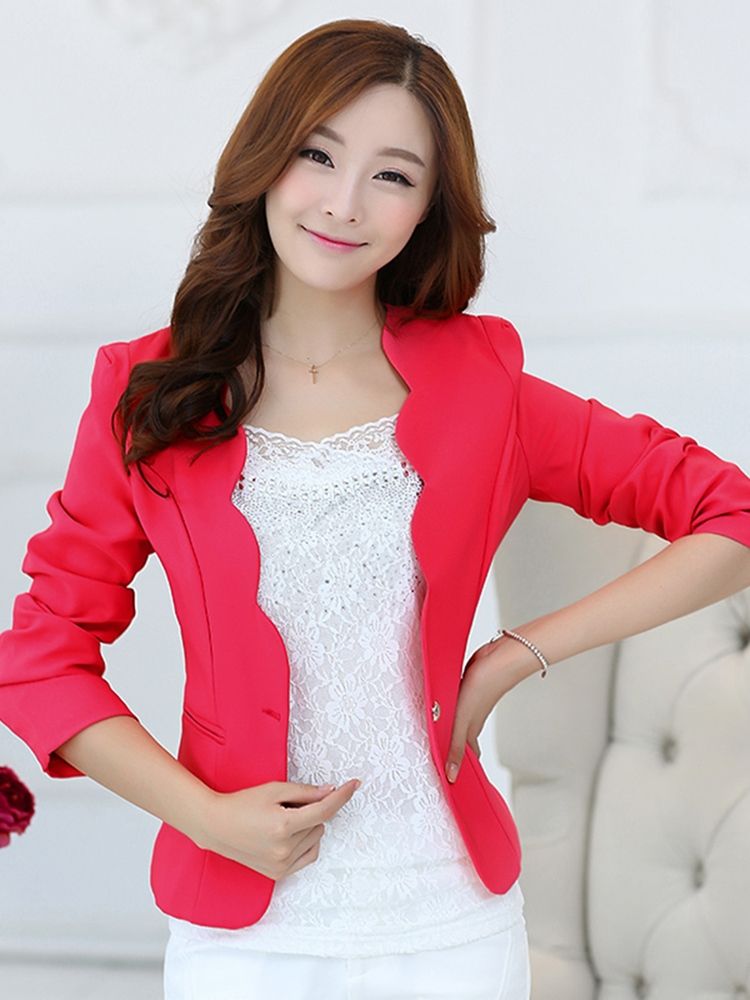 Einfarbiger Ein-knopf-langarm-blazer Für Damen
