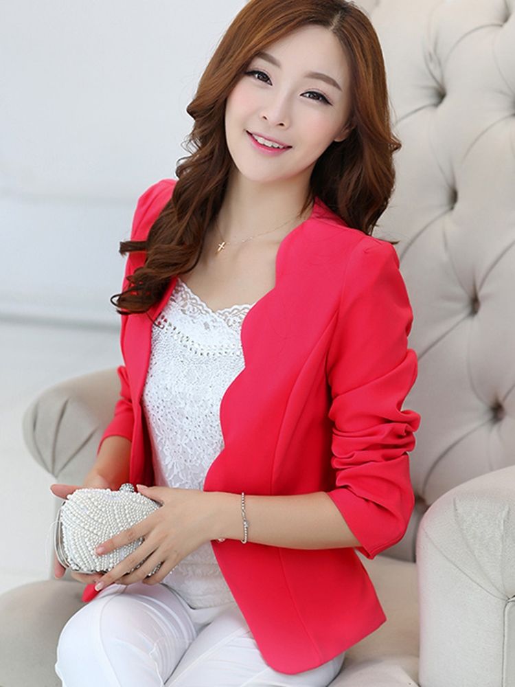 Einfarbiger Ein-knopf-langarm-blazer Für Damen
