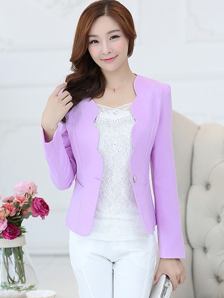 Einfarbiger Ein-knopf-langarm-blazer Für Damen