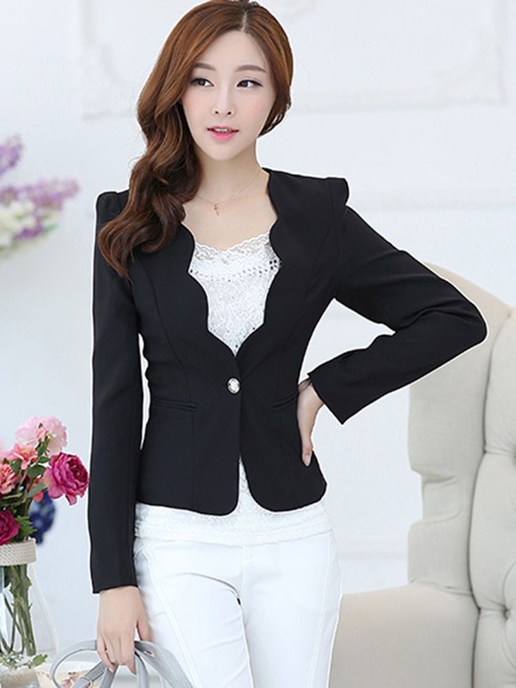 Einfarbiger Ein-knopf-langarm-blazer Für Damen