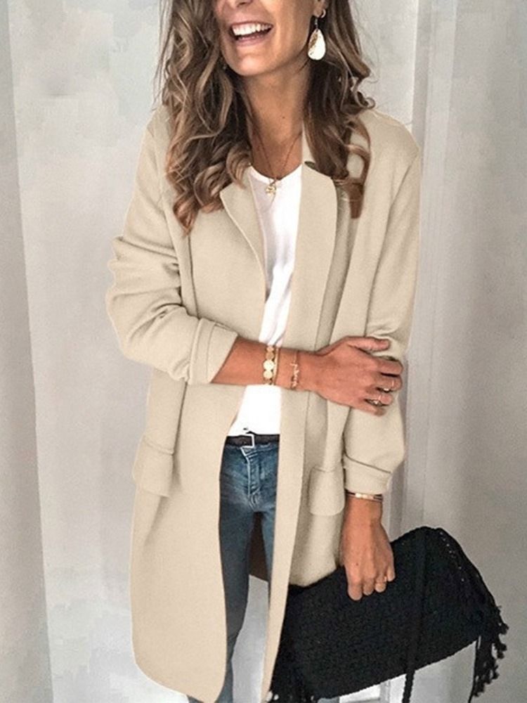 Einfarbiger Langärmliger Gekerbter Revers Herbst Regular Casual Damen Blazer