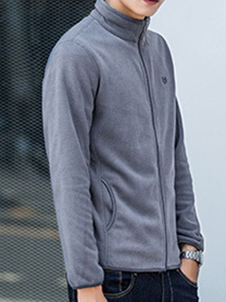 Stickerei Cardigan Stehkragen Frühling Herren Hoodies