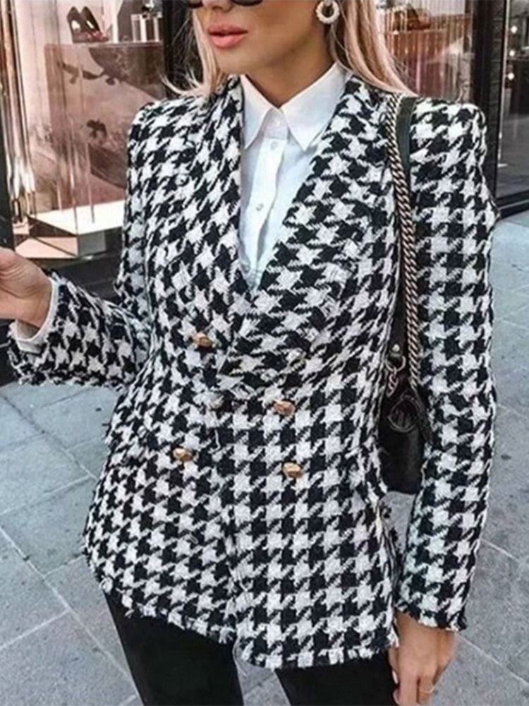 Zweireihiger Langärmliger Gekerbter Revers Regular Standard Casual Damen Blazer
