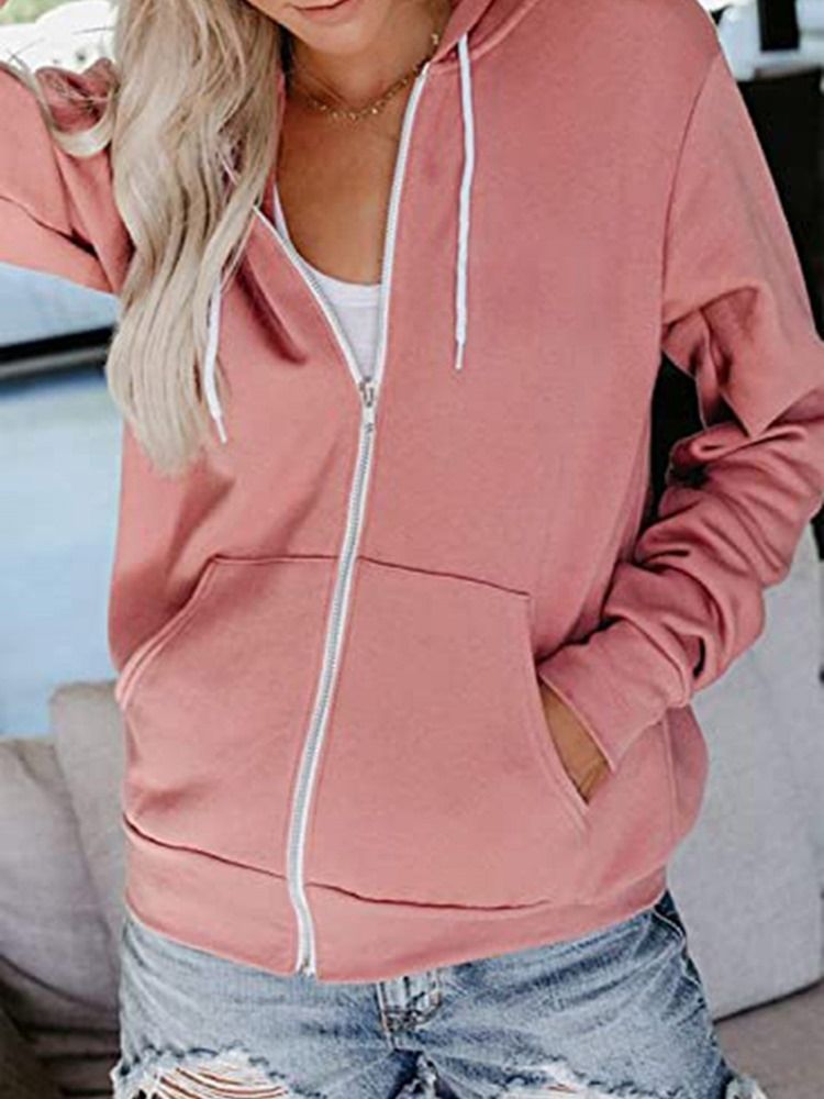 Damen-einfach-reißverschluss Regular Kapuzen-langarm-hoodie