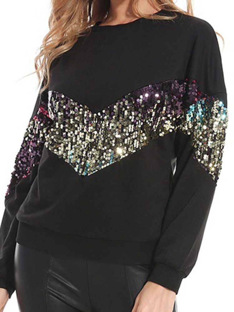 Damen Regular Patchwork Color Block Langarm Rundhals Hoodie