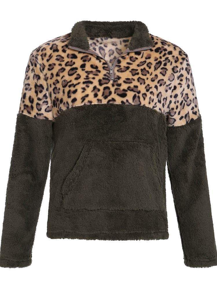 Farbblock-reißverschluss Langarm-kragen Damen Hoodie
