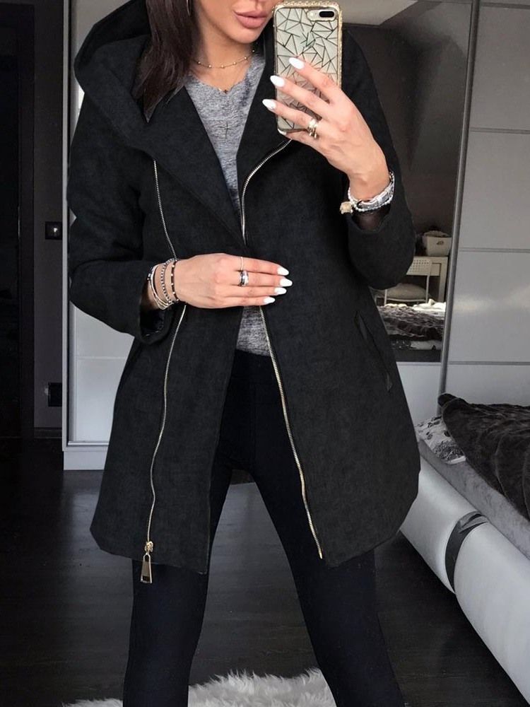 Plain Regular Zipper Long Sleeve Damen Hoodie