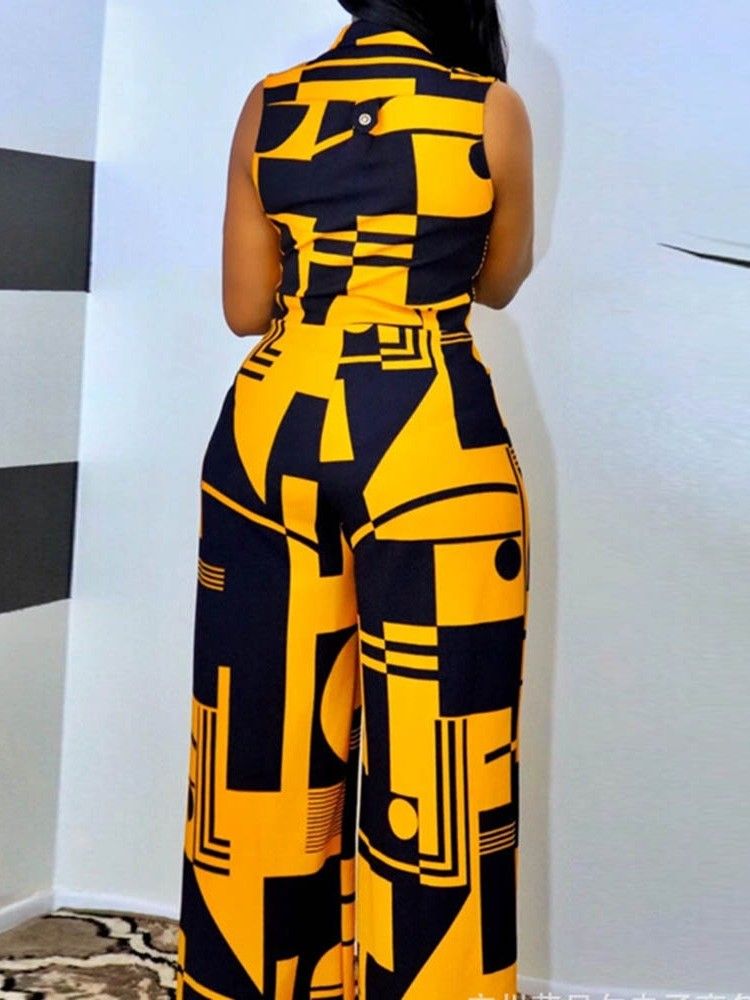 Geometrischer Druck In Voller Länge Mit Weitem Bein Lockerer Damen-overall