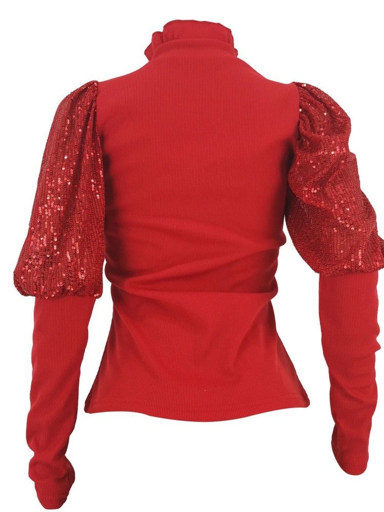 Damen African Fashion Puffärmel Regular Patchwork Slim Sweater