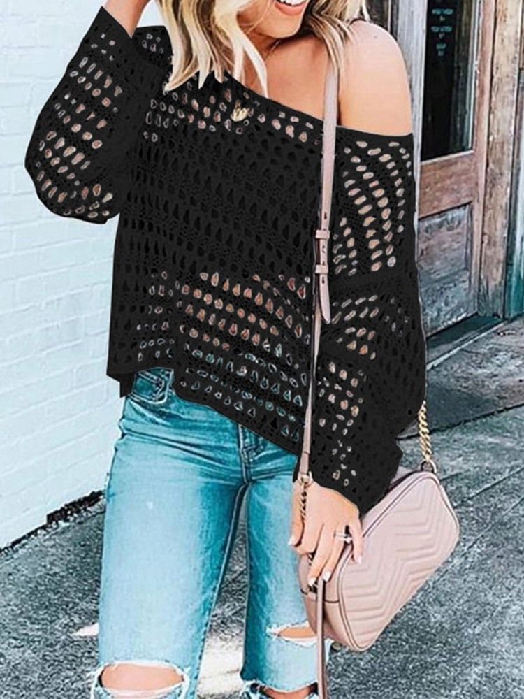 Einfarbiger Hohler Schulterfreier Pullover Für Damen